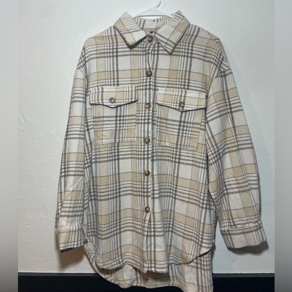 Beige Shacket Plaid